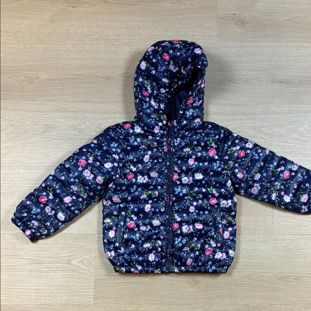 Reserved Navy Floral Puffer Jacket 3/4T